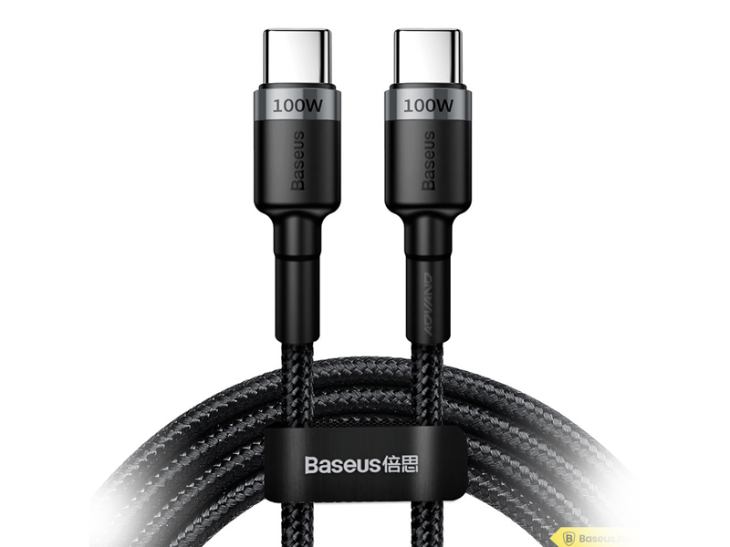 BASEUS Cafule PD2.0 100W USB-C/C adat/töltő kábel (20V 5A) 2m - Fekete/Szürke